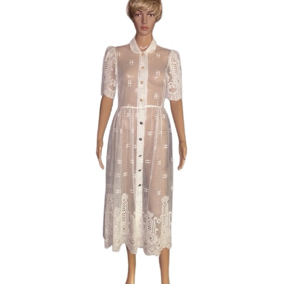 Unbranded Dresses & Skirts - Vintage (1960’s) USA ~ Size 6 ~ Net Floral Lace Edwardian Embroidery Sexy Dress